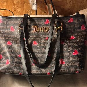 Juicy Couture Black and Red Shoulder Bag with Heart Accents